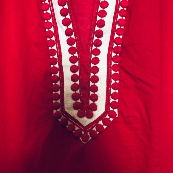 Tory Burch Raspberry Red & Cream Cotton Tunic M - Picture 8 of 12